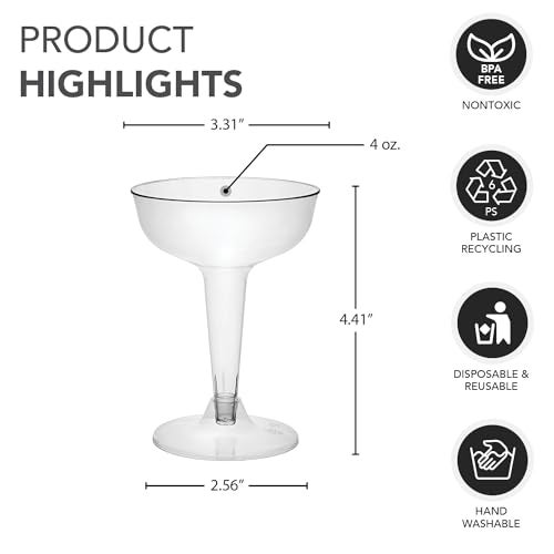Party Essentials Disposable Hard Plastic Two Piece 4 oz. Toasting Cocktail Cups, 50-Count, Clear Champagne Glasses - Image 2