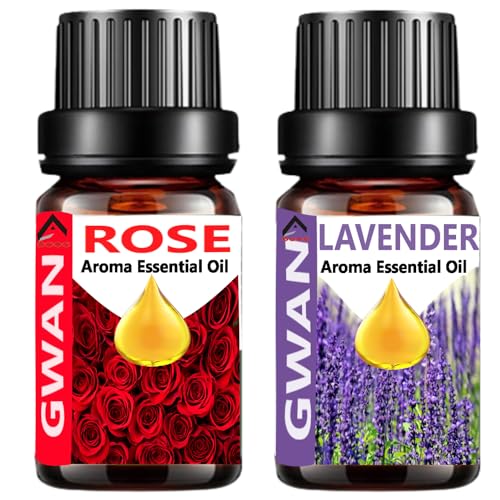 Gwan Aroma Oil for Home Fragrance | Best for Aromatherapy | Helps in Meditation | Used in Diffusers, Candles, Air Fresheners, Soaps, Humidifier, Diffuser |Rose, Lavender, 10 ml Each - Set of 2 - Image 1
