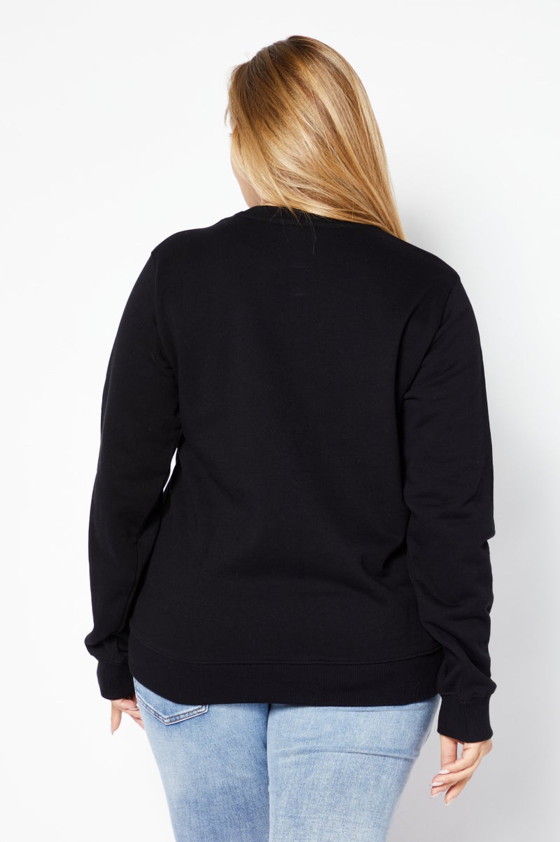 DIESEL سويت شيرت نسائي بأكمام طويلة وياقة دائرية بشعار العلامة التجارية، أسود - Image 4