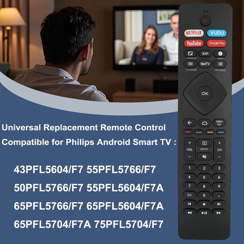 Replacement Remote Control Compatible for Philips Android Smart TV 43PFL5604/F7 55PFL5766/F7 50PFL5766/F7 55PFL5604/F7A 65PFL5766/F7 65PFL5604/F7A 65PFL5704/F7A 75PFL5704/F7 - Image 3