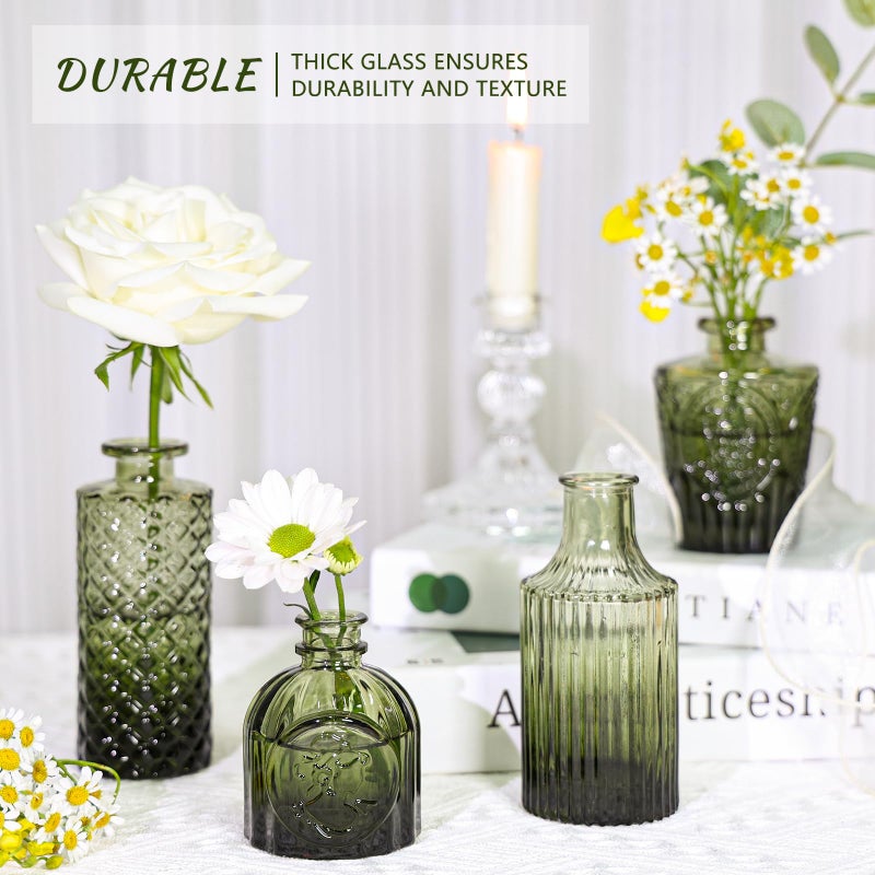 SUPMIND 12pcs Glass Bud Vase Set, Small Green Flower Vases for Centerpieces in Bulk, Mini Vintage Vase for Wedding, Home,Table Decoration - Image 4