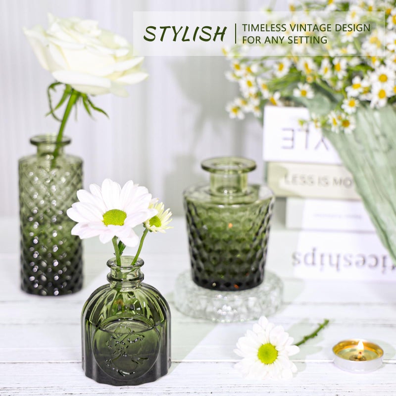 SUPMIND 12pcs Glass Bud Vase Set, Small Green Flower Vases for Centerpieces in Bulk, Mini Vintage Vase for Wedding, Home,Table Decoration - Image 5