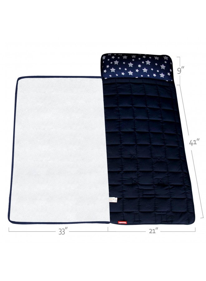 Moonsea Moonsea Toddler Nap Mat Boy Navy with Pillow and Fleece Minky Blanket, Lightweight and Soft Perfect for Kids Preschool, Daycare, Travel Sleeping Bag for Boys, 21" x 50" Fit on a Standard Cot  - Image 3