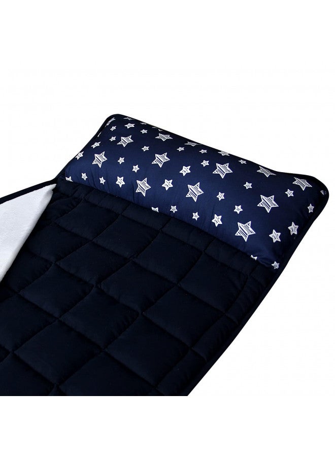 Moonsea Moonsea Toddler Nap Mat Boy Navy with Pillow and Fleece Minky Blanket, Lightweight and Soft Perfect for Kids Preschool, Daycare, Travel Sleeping Bag for Boys, 21" x 50" Fit on a Standard Cot  - Image 1