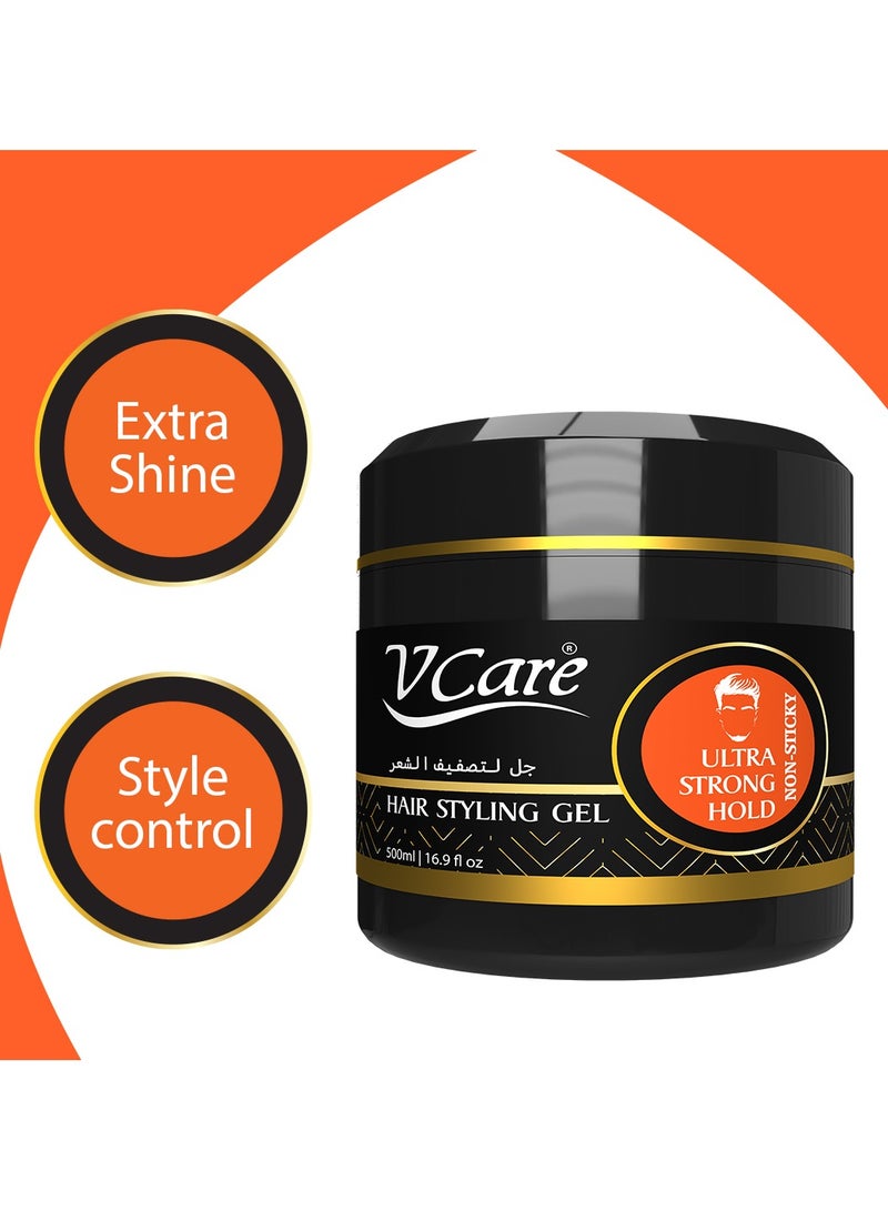 VCare V Care 500ml Professional Hair Gel,With Glycerin & Castor Oil,Ultra Strong Hold Styling,Refreshing Fragrance,Non Sticky  - Image 2