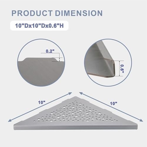 HIDROP 10" Brushed Nickel Corner Shower Shelf, No Drill 304 Stainless Steel Recessed Shower Shelves Grout in Corner Tile Bathroom Shelves for Tiled Wall,2 Pack - Image 2