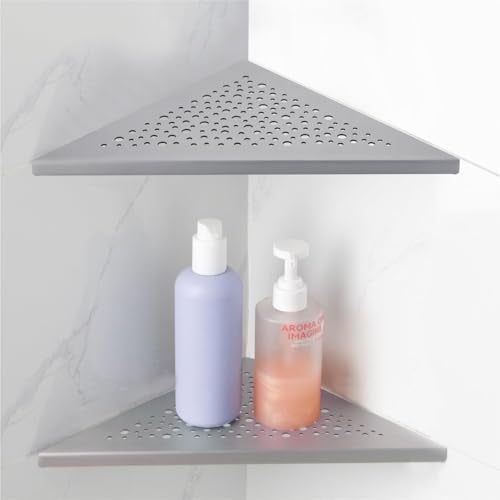 HIDROP 10" Brushed Nickel Corner Shower Shelf, No Drill 304 Stainless Steel Recessed Shower Shelves Grout in Corner Tile Bathroom Shelves for Tiled Wall,2 Pack - Image 1
