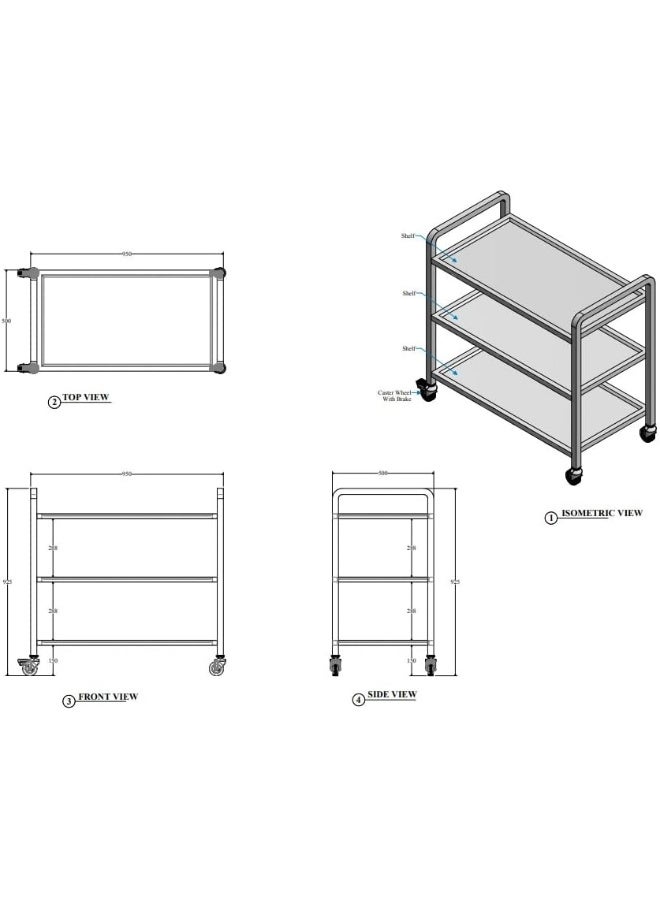SOFIA Refrigeration 3 Tier Stainless Steel Utility Cart with Wheels - Image 2