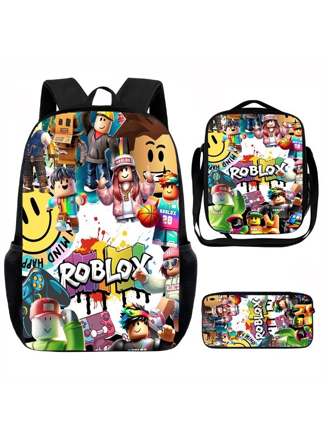 روبلوكس جديد روبلوكس على ظهره الغداء حقيبة مقلمة ثلاثة قطعة دعوى الرجال والنساء الترفيه الرياضة السفر على ظهره طالب المدرسة على ظهره - Image 1
