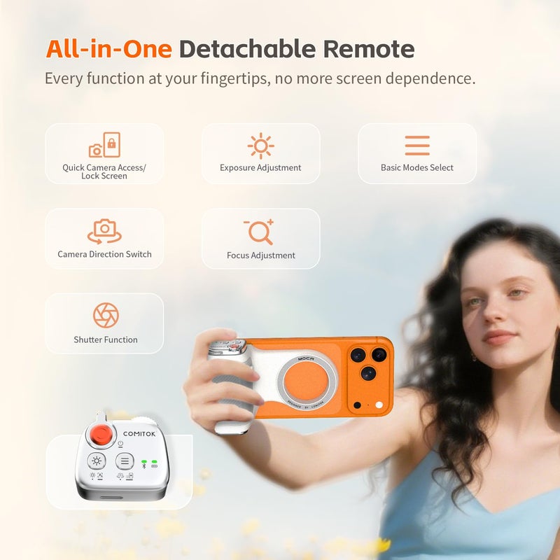 COMITOK MOCA - iPhone Camera Grip - for Native Camera Control with Removable Remote & Built-in Keychain, Magnetic Phone Camera Grip No Need App Support iOS26/17/18, Fun Shot Magnetic Grip with 1/4 Nut - Image 5