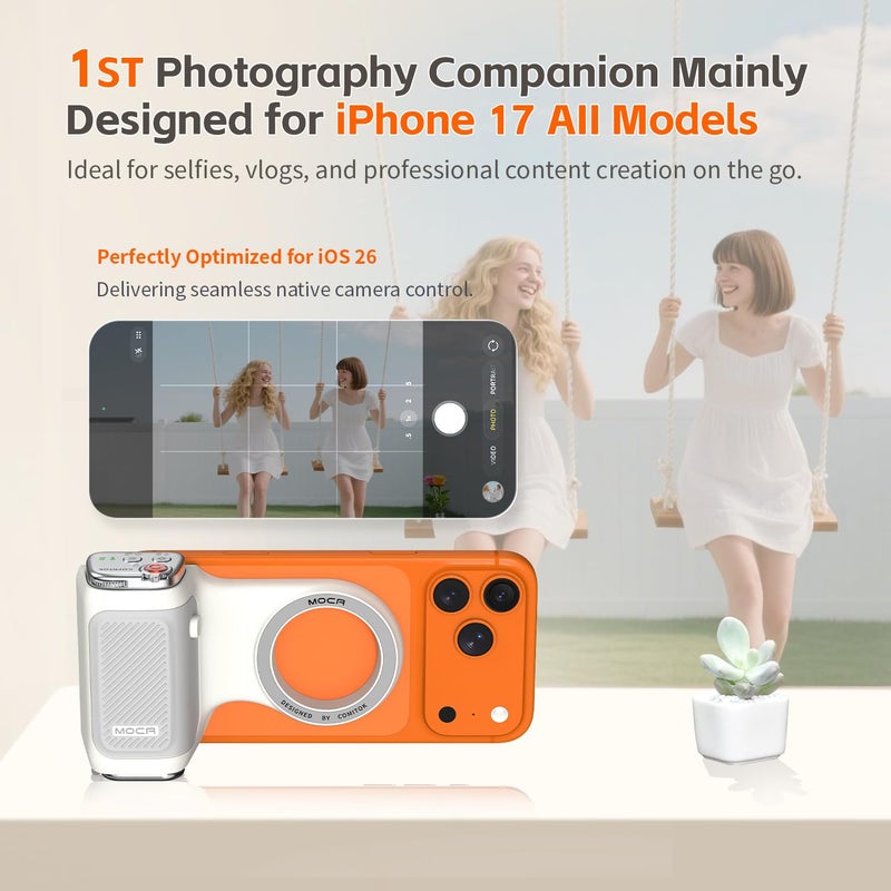 COMITOK MOCA - iPhone Camera Grip - for Native Camera Control with Removable Remote & Built-in Keychain, Magnetic Phone Camera Grip No Need App Support iOS26/17/18, Fun Shot Magnetic Grip with 1/4 Nut - Image 2