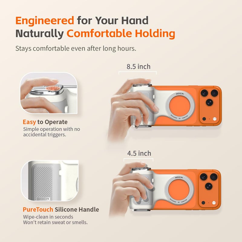 COMITOK MOCA - iPhone Camera Grip - for Native Camera Control with Removable Remote & Built-in Keychain, Magnetic Phone Camera Grip No Need App Support iOS26/17/18, Fun Shot Magnetic Grip with 1/4 Nut - Image 4