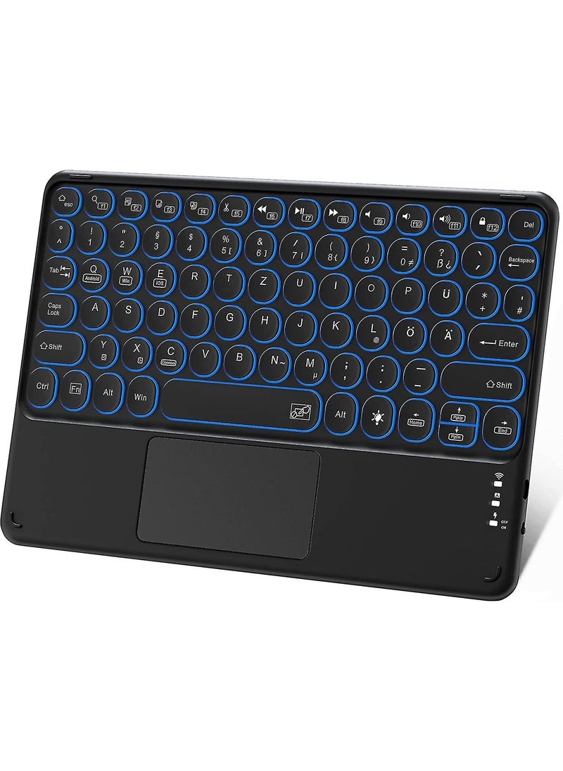 Duhaline - Duhalıne Samsung Galaxy Tab Active Pro SM-T547 Compatible Rechargeable Round Key RGB Bluetooth Keyboard with Touchpad - Image 1