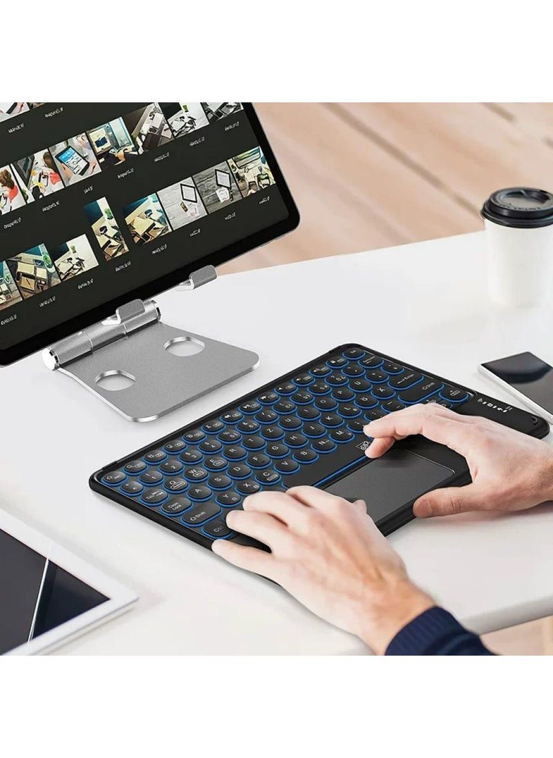 Duhaline - Duhalıne Samsung Galaxy Tab Active Pro SM-T547 Compatible Rechargeable Round Key RGB Bluetooth Keyboard with Touchpad - Image 1