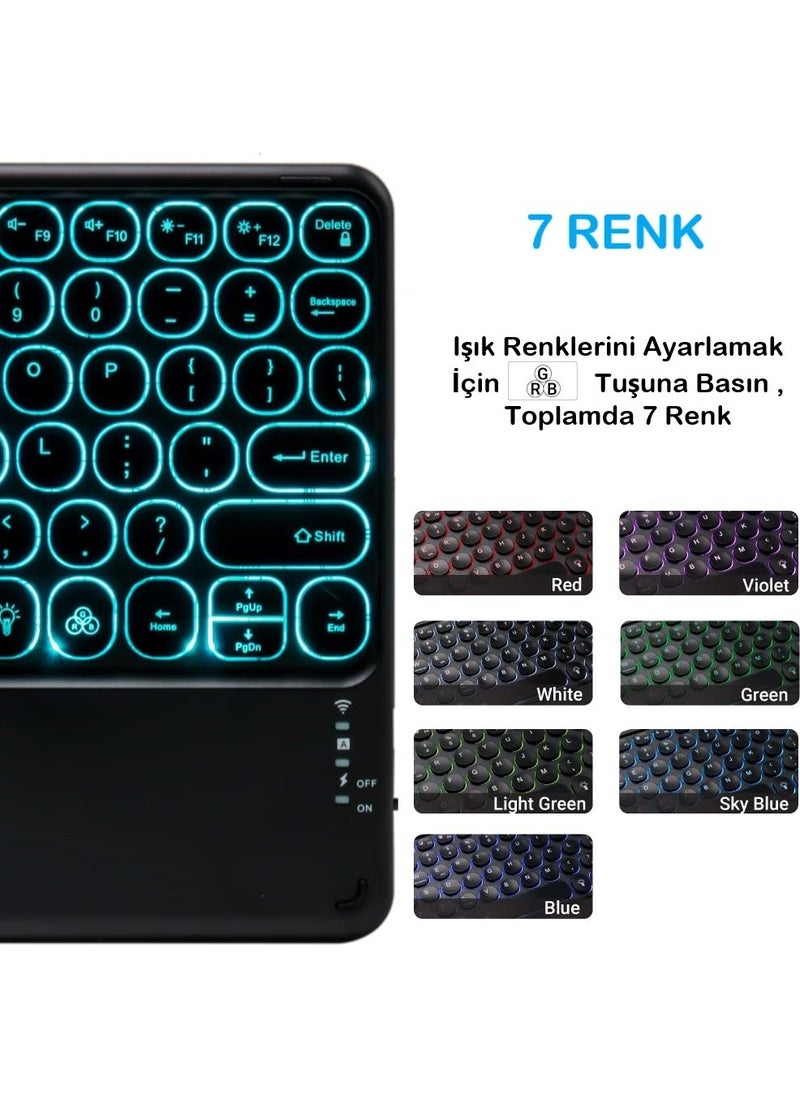 Duhaline - Duhalıne Samsung Galaxy Tab Active Pro SM-T547 Compatible Rechargeable Round Key RGB Bluetooth Keyboard with Touchpad - Image 1