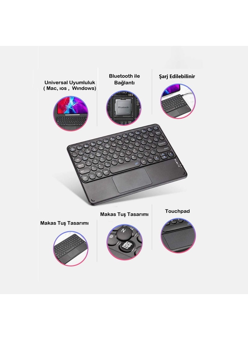 Duhaline - Duhalıne Samsung Galaxy Tab Active Pro SM-T547 Compatible Rechargeable Round Key RGB Bluetooth Keyboard with Touchpad - Image 1