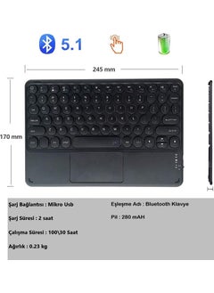 Duhaline Duhalıne Samsung Galaxy Tab Active Pro SM-T547 Compatible Rechargeable Round Key RGB Bluetooth Keyboard with Touchpad  - Image 5