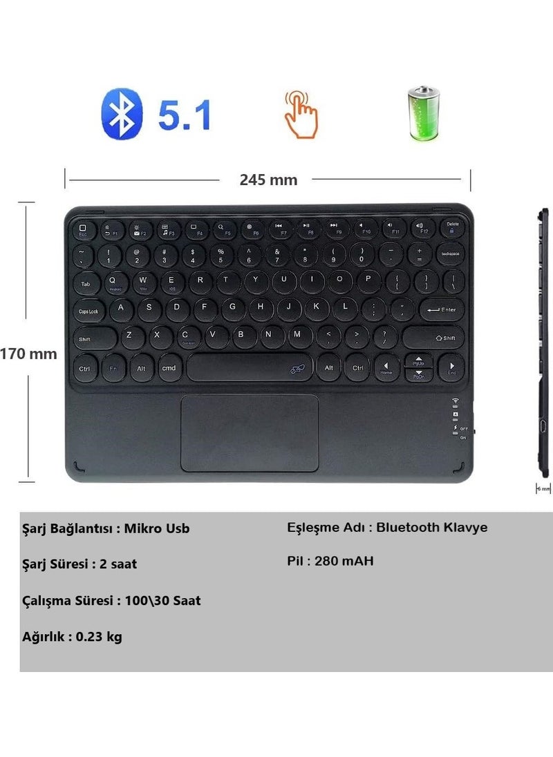 Duhaline - Duhalıne Samsung Galaxy Tab Active Pro SM-T547 Compatible Rechargeable Round Key RGB Bluetooth Keyboard with Touchpad - Image 1