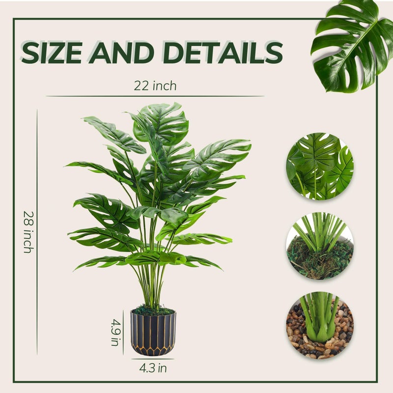 Der Rose 28'' Fake Plants Tall Artificial Monstera Faux Plants Indoor Outdoor Tree for Living Room Home House Decor - Image 2