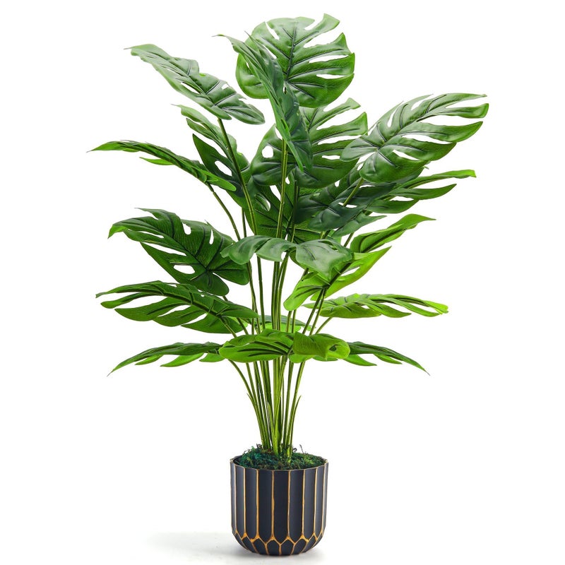 Der Rose 28'' Fake Plants Tall Artificial Monstera Faux Plants Indoor Outdoor Tree for Living Room Home House Decor - Image 1