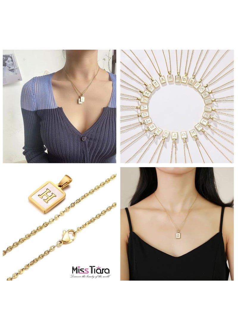MissTiara - Capital Letter A-Z Initial Chain Necklace For Girls Women Stainless Steel Square Charm A-Z Alphabet Pendant Necklace Good idea for birthday gifts graduation commemorations or classmate gifts - Image 1