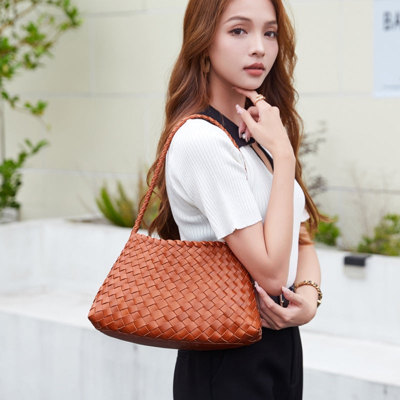 Woven Genuine Leather Shoulder Bag - Image 1