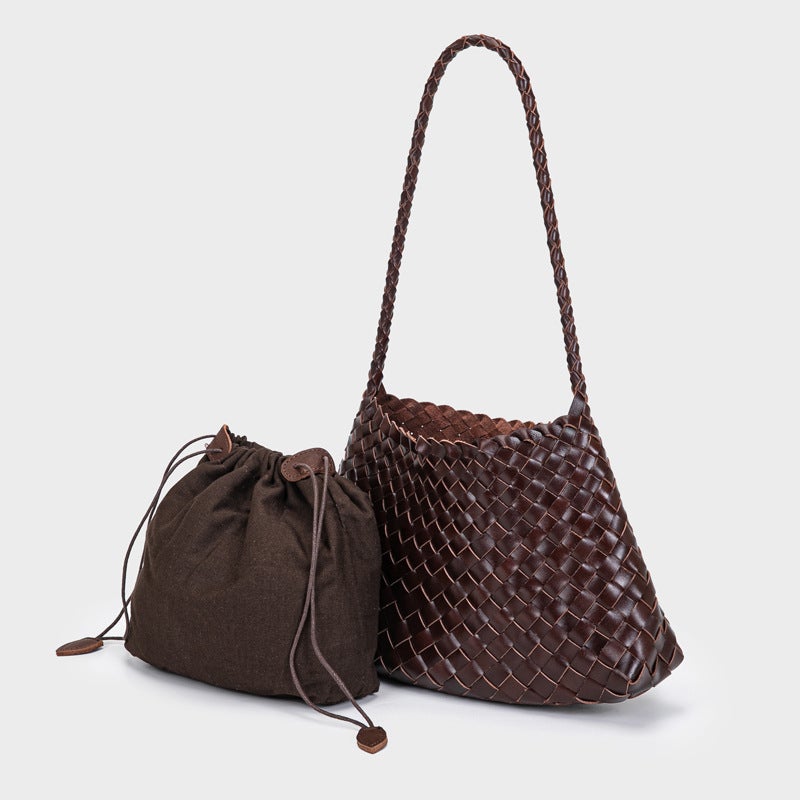 Woven Genuine Leather Shoulder Bag - Image 2