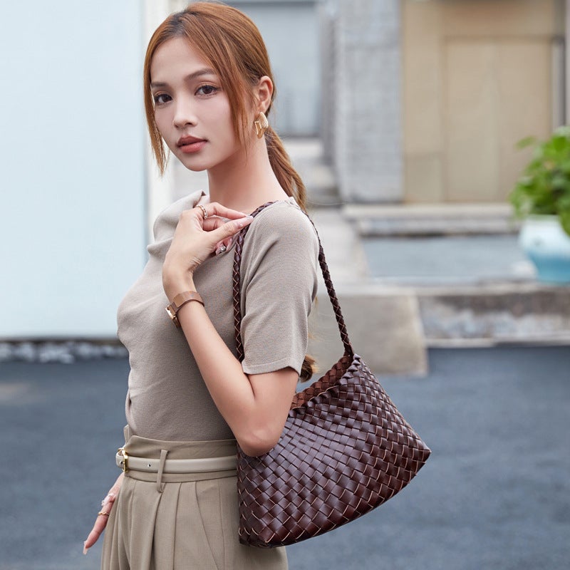 Woven Genuine Leather Shoulder Bag - Image 4