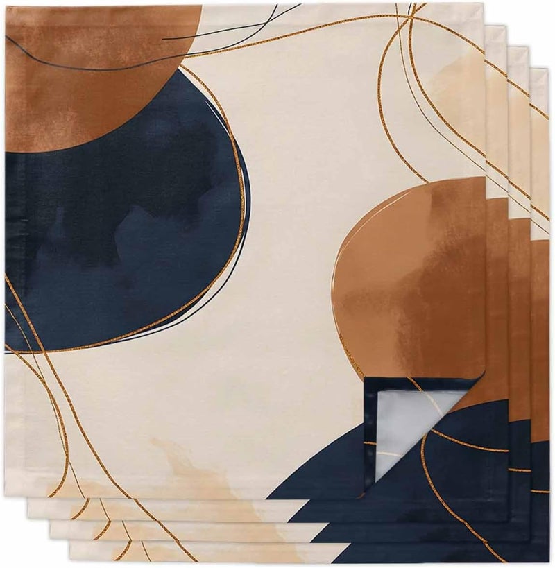 IDOWMAT Brown Bohemian Polka Dot Cloth Napkins Set of 8Reusable Washable Napkins Cloth Abstract Blue Color Block Table Dinner Napkins for Kitchen Wedding Parties - Image 1