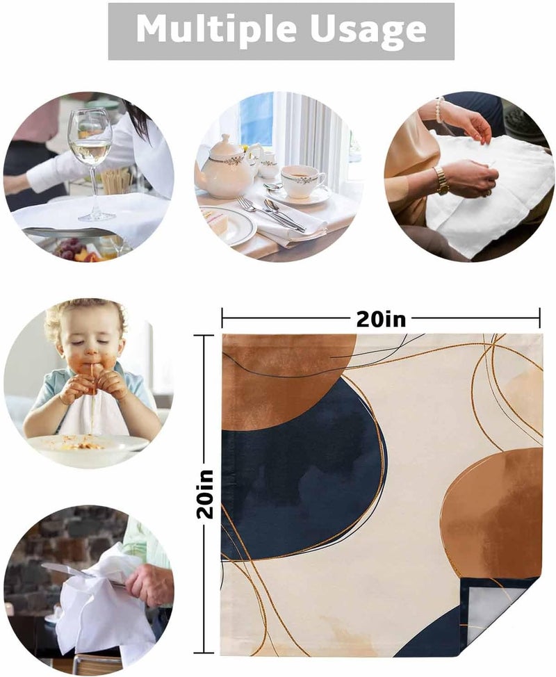 IDOWMAT Brown Bohemian Polka Dot Cloth Napkins Set of 8Reusable Washable Napkins Cloth Abstract Blue Color Block Table Dinner Napkins for Kitchen Wedding Parties - Image 5