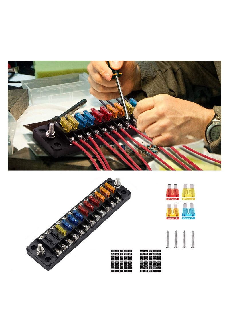SOLARAE 12 Way Blade Fuse Block,12 Circuit ATC/ATO Fuse Box Holder with LED Indicator Waterproof Protection Cover Sticker for Automotive Truck Boat Marine RV - Image 5