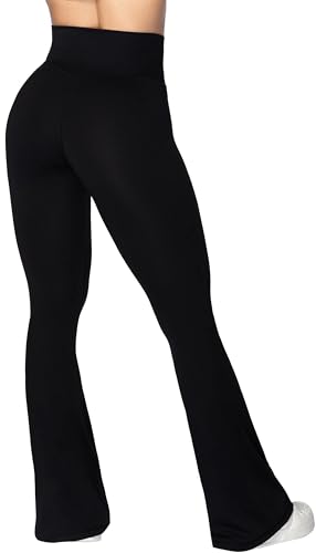 Sunzel Flare Leggings, Crossover Yoga Pants with Tummy Control, High-Waisted and Wide Leg, 28" Inseam, Black Small - Image 3