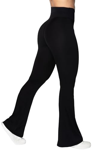 Sunzel Flare Leggings, Crossover Yoga Pants with Tummy Control, High-Waisted and Wide Leg, 28" Inseam, Black Small - Image 4