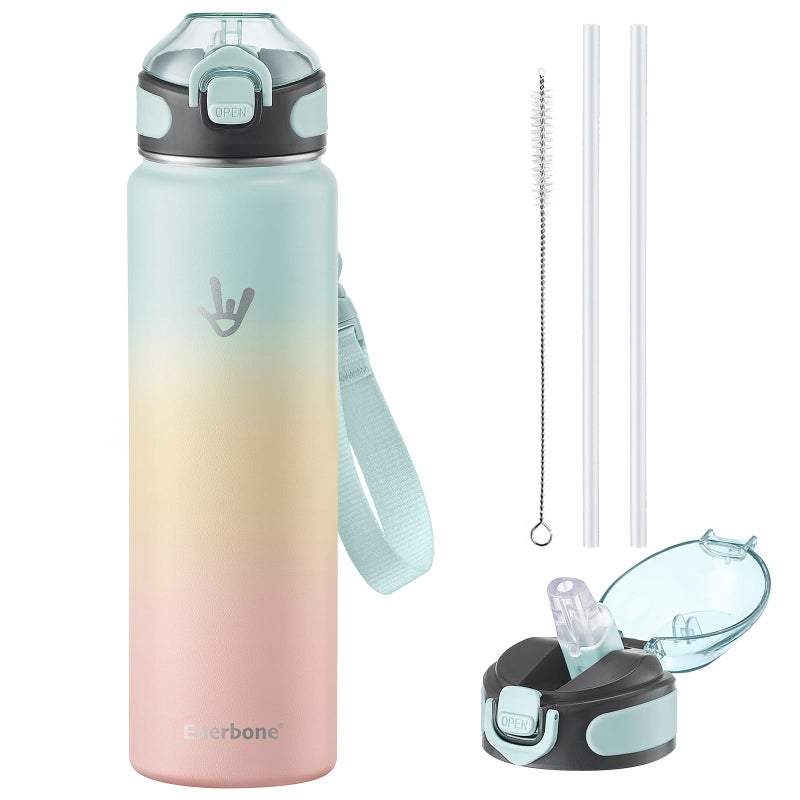 Enerbone 32 oz Insulated Water Bottle, Stainless Steel Bottle with Carrying Strap, Double-Wall Vacuum Insulation Design, Leakproof Sports Bottle with Straw, Keep Drinks Cold or Hot for Hours - Image 1