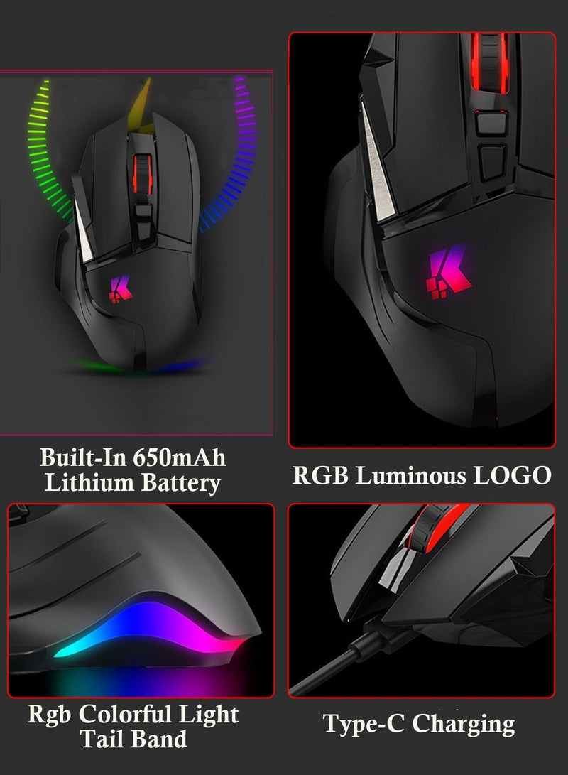 CubeG GK502 Gaming Mouse Up to 10000 DPI,Rechargeable USB Wired 2.4GHz Wireless Dual Mode  Programmable Gaming Mice with 7 Dynamic LED Color Ergonomic for Laptop, Mac, PC and More - Image 5