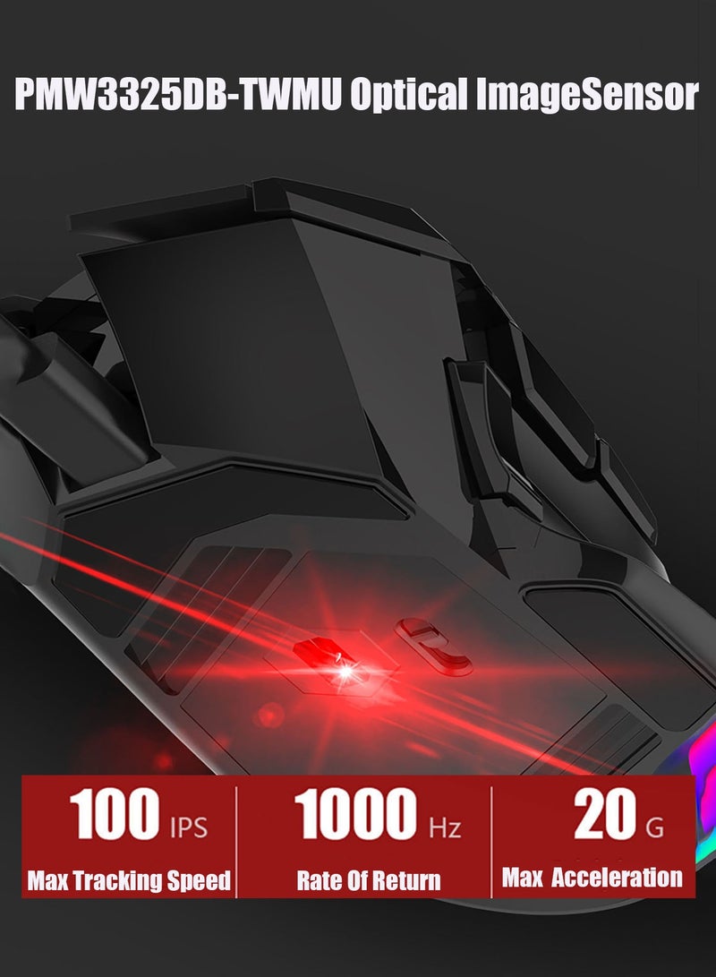 CubeG GK502 Gaming Mouse Up to 10000 DPI,Rechargeable USB Wired 2.4GHz Wireless Dual Mode  Programmable Gaming Mice with 7 Dynamic LED Color Ergonomic for Laptop, Mac, PC and More - Image 3
