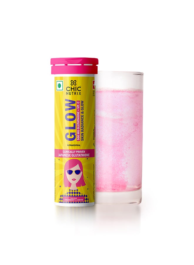 CHICNUTRIX Glow - Japanese Glutathione & Vit. C for skin radiance & even tone - 10 Effervescent Tablets, Strawberry-Lemon flavour - Image 1