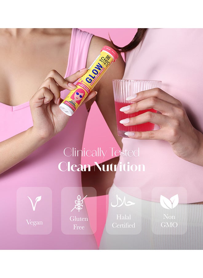CHICNUTRIX Glow - Japanese Glutathione & Vit. C for skin radiance & even tone - 10 Effervescent Tablets, Strawberry-Lemon flavour - Image 4