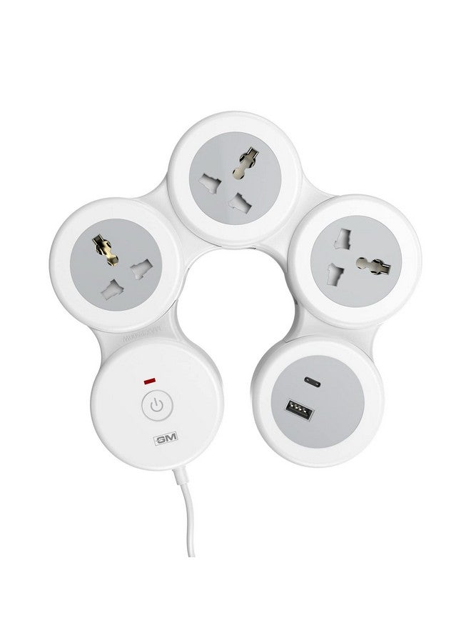 GM G-Hoop 4+1 Multi Plug Extension Board with 2 Metre Cord | Type-C & A USB Port | Smart Spike Guard with Switch, LED Indicator & Safety Shutters | Best for Desk, TV, Office & Charging Station - Image 1
