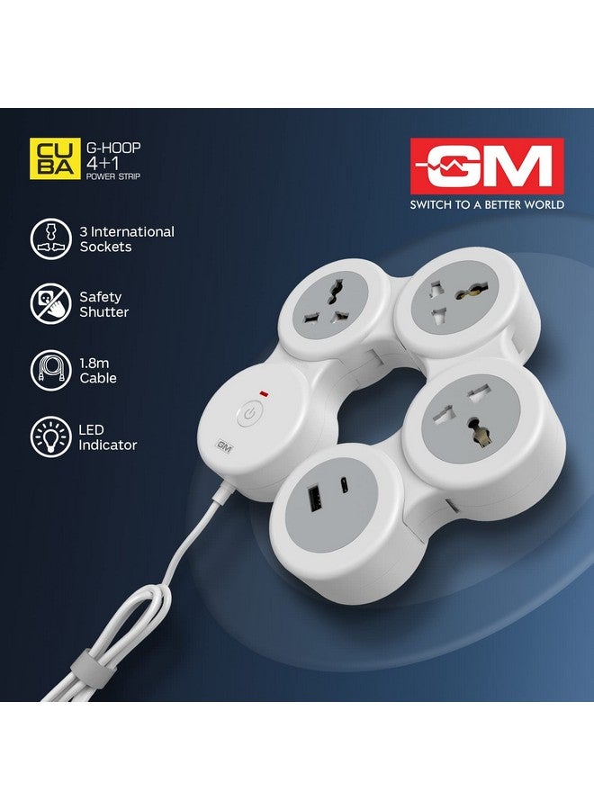 GM G-Hoop 4+1 Multi Plug Extension Board with 2 Metre Cord | Type-C & A USB Port | Smart Spike Guard with Switch, LED Indicator & Safety Shutters | Best for Desk, TV, Office & Charging Station - Image 5