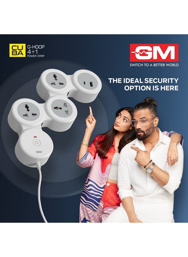 GM G-Hoop 4+1 Multi Plug Extension Board with 2 Metre Cord | Type-C & A USB Port | Smart Spike Guard with Switch, LED Indicator & Safety Shutters | Best for Desk, TV, Office & Charging Station - Image 3