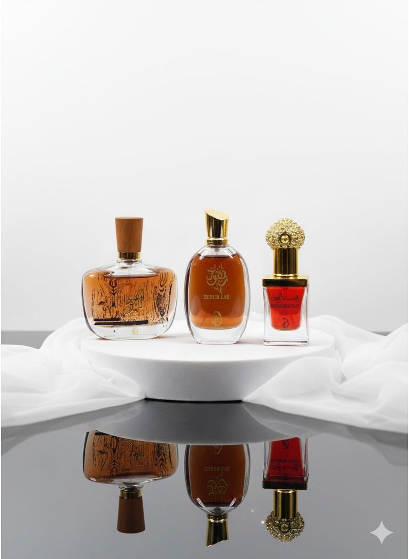 ARABIYAT Khashab Oud Brown CPO 12ml, Zuhur Lak EDP 100ml and Oud Al Layl EDP 100ml - Image 1