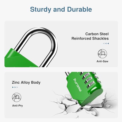 Puroma 1 Pack Combination Lock for Locker 4 Digit Outdoor Waterproof Padlock for School, Gym, Sports, Fence, Toolbox, Gate, Case, Outdoor, Hasp Storage, Cabinets (Green) - Image 4