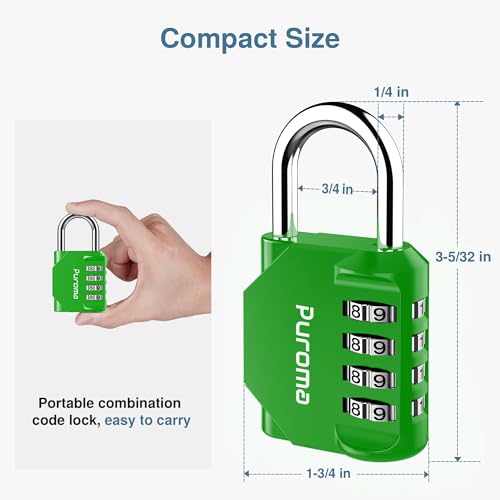 Puroma 1 Pack Combination Lock for Locker 4 Digit Outdoor Waterproof Padlock for School, Gym, Sports, Fence, Toolbox, Gate, Case, Outdoor, Hasp Storage, Cabinets (Green) - Image 5