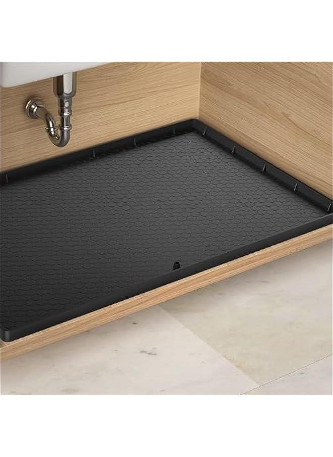 هوكور TRASSLE Under The Mat,Sink Waterproof Kitchen Cabinet Mat - Flexible Silicone Under Sink Liner - Kitchen Bathroom Cabinet Mat and Protector for Drips Leaks Spills (Black, 70 x 55cm)  - Image 1