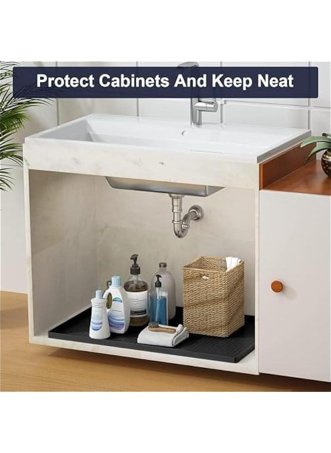 هوكور TRASSLE Under The Mat,Sink Waterproof Kitchen Cabinet Mat - Flexible Silicone Under Sink Liner - Kitchen Bathroom Cabinet Mat and Protector for Drips Leaks Spills (Black, 70 x 55cm)  - Image 3