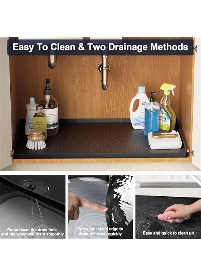 هوكور TRASSLE Under The Mat,Sink Waterproof Kitchen Cabinet Mat - Flexible Silicone Under Sink Liner - Kitchen Bathroom Cabinet Mat and Protector for Drips Leaks Spills (Black, 70 x 55cm)  - Image 4