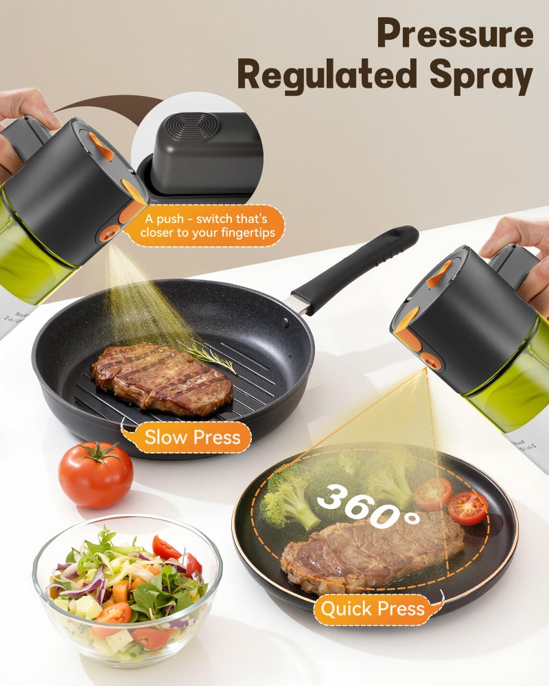 OURCABECUE Upgrade 2 in 1 Oil Sprayer for Cooking, 17oz Light-Blocking Glass Olive Oil Dispenser Bottle for Kitchen, Food-Grade Oil Mister with 8 Stickers for Salad, Frying (Green Bottle-Black Gap) - Image 3