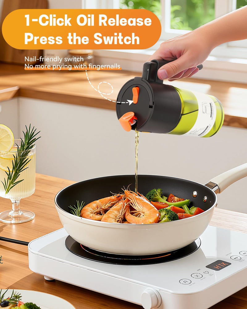 OURCABECUE Upgrade 2 in 1 Oil Sprayer for Cooking, 17oz Light-Blocking Glass Olive Oil Dispenser Bottle for Kitchen, Food-Grade Oil Mister with 8 Stickers for Salad, Frying (Green Bottle-Black Gap) - Image 4
