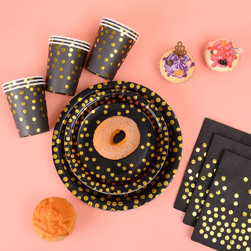 YAOSHENG 200 Pieces Rose Gold Party Supplies - Rose Gold Paper Plates & Napkins Cups Silverware Serves 25 Sets for Wedding Bridal Shower Engagement Birthday Parties (Black  12 * 24 * 24cm) - Image 3